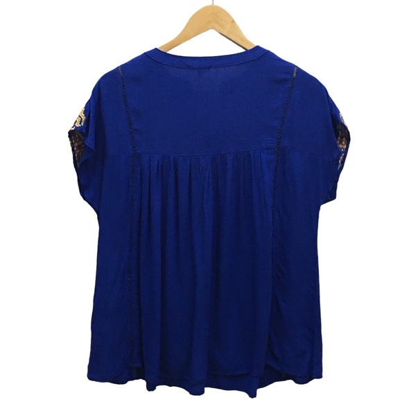 JODIFL Blue Embroidered Multicolor Lightweight Rayon Oversize Top Women’s Small - Picture 6 of 11